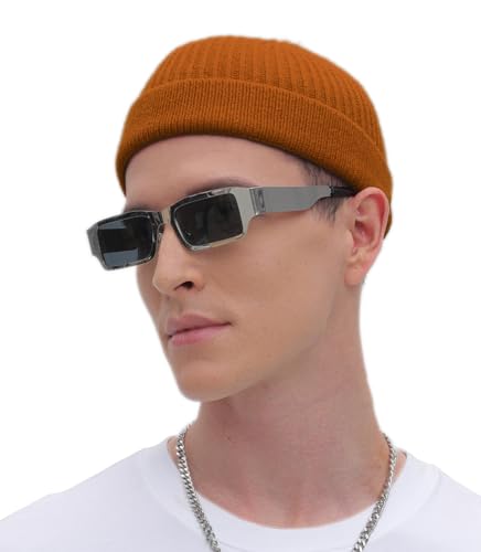 ROYBENS Thin Swag Wool Short Fisherman Beanie for Men Women Knit Winter Hat - color: 1pcs-camel