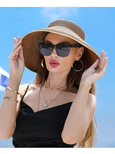 sy soul young Women's Straw Hat with Ponytail Hole Wide Brim Visor Sunhat - color: Coffee