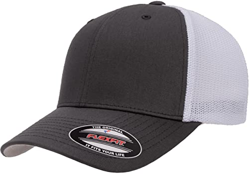 Mrlahat 6511 Flexfit Trucker Mesh One Size Fitted Cap 6 Panels with Black Bandana - color: Charcoal/White