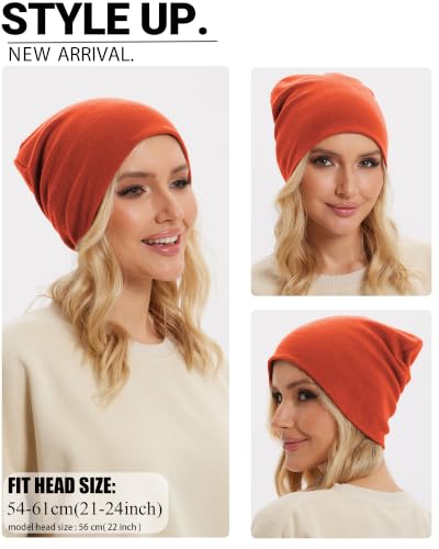 Thin 100% Cotton Fine-Knit Beanie Hat Slouchy Soft Chemo Skull Cap - color: 1-orange