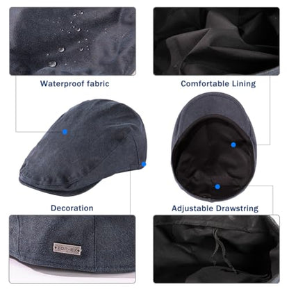 TOP-EX UPF 50+ Waterproof Newsboy Flat Cap for Men, XL/XXL - color: Navy (Waterproof Waxed Cotton), size: 3X-Large
