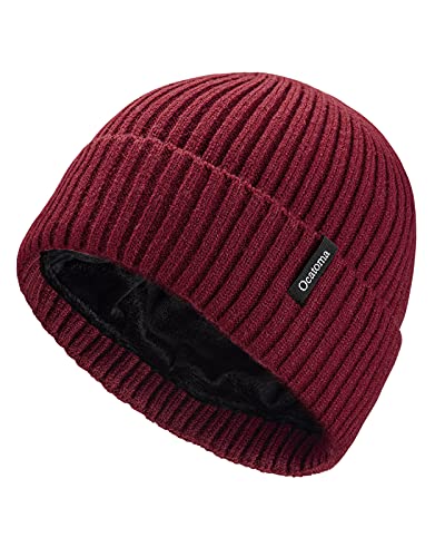 Ocatoma Beanie for Men Women Warm Winter Knit Cuffed Soft Ski Hats Unisex - color: Wine Red