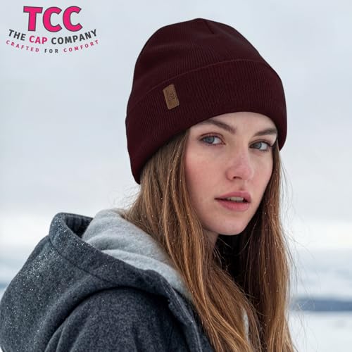 Beanie for Men Women | Cuffed Thick Soft Knitted Unisex Winter Hat Beanies Skull Cap - color: A14- Wine