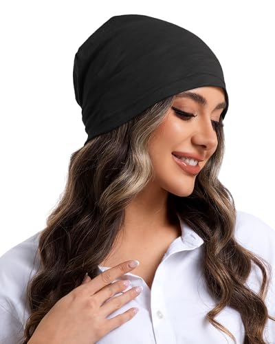 100% Cotton Summer Beanie for Men Women, Thin Soft Slouchy Beanies - color: 2pcs Black+dark Gray, size: Medium