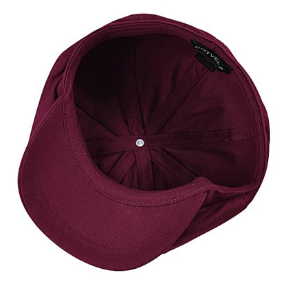 BOTVELA Men's Newsboy Flat Cap 100% Cotton Cabbie Hat - color: Burgundy, size: 7 5/8