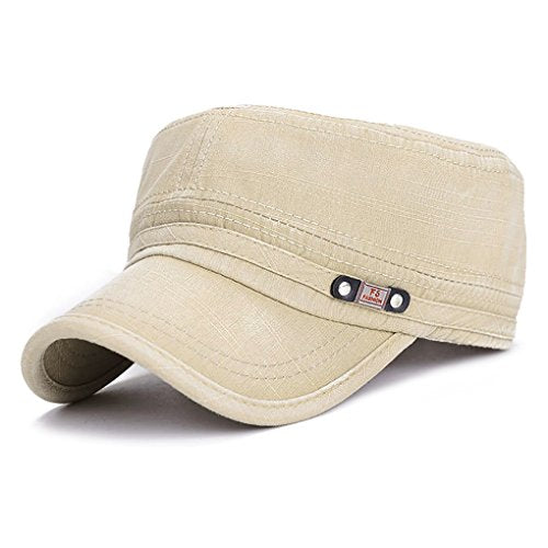 Glamorstar Unisex Cadet Army Cap Washed Cotton Twill Military Corps Hat Flat Top Cap - color: Beige