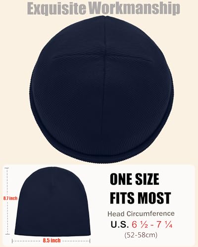 100% Cotton Beanie Hat Cuffless Beanies Warm Knit Winter Skull Cap - color: 1pcs-navy Blue
