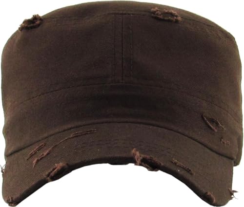 Vintage Distressed Cadet Army Cap Basic Everyday Military Style Hat - color: Brown Vintage Distressed