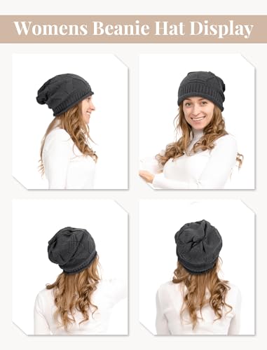 Senker Fashion 2 Pack Winter Beanie Hats for Women, Womens Slouchy Beanies - color: Beige Dark Grey