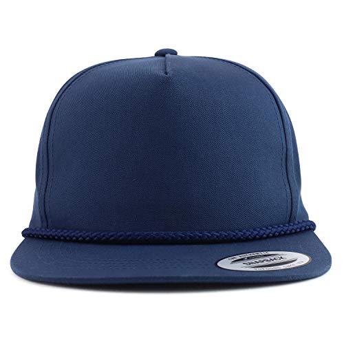 Trendy Apparel Shop Classic 5 Panel Golf Cap Flatbill Snapback Hat - color: Navy, size: XX-Large