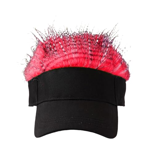 Mens Novelty Sun Visor Beach Hat Short Hair Wigs UV Protection Adjustable Golf Dad Cap Funny Hip Hop Rave Party Trucker Hat - color: Red & White