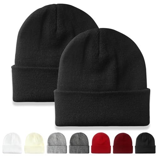 NPQQUAN 2 Packs Beanie for Men Women Winter Hats for Mens Beanie Skull Cap - color: Black and Black