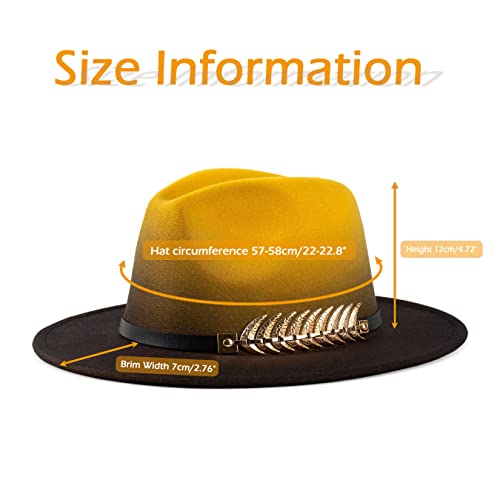 Women Gradient Color Fedora Wide Brim Felt Hat - color: Yellow/Black