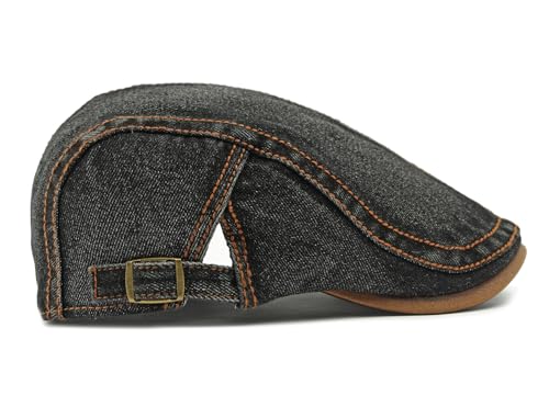 QHFHULV Newsboy Cap for Men Cotton Flat Gatsby Ivy Golf Cabbie Driving Hat - color: Denim Black