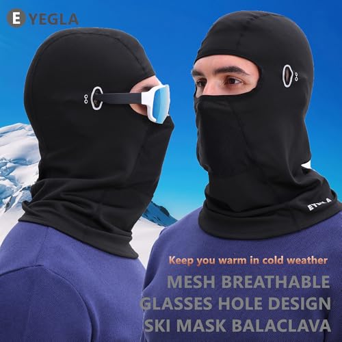 Winter Balaclava Ski Mask for Men Women Thermal Face Mask Breathable Face Cover for Cold Weather Motorcycle Snowboard - color: Glasseshole-black