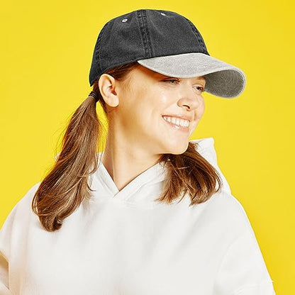 The Hat Depot 100% Cotton Pigment Dyed Low Profile Dad Hat Six Panel Cap - color: 2. Black/Putty