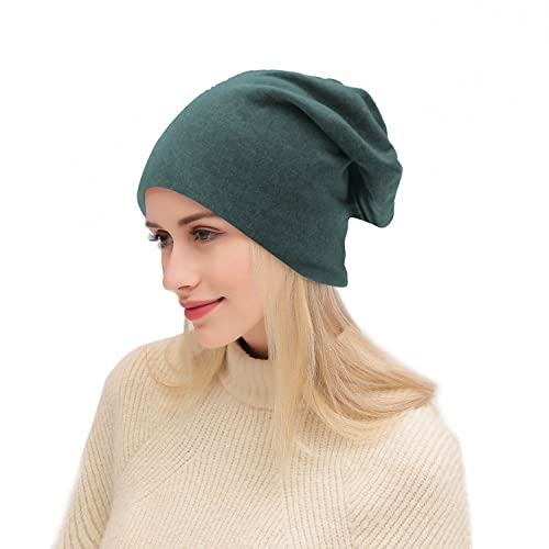 DOOVID Slouchy Beanie for Women Men Baggy Beanie Hats Casual Stretch Knit Hip-Hop Skull Caps - color: Dark Green