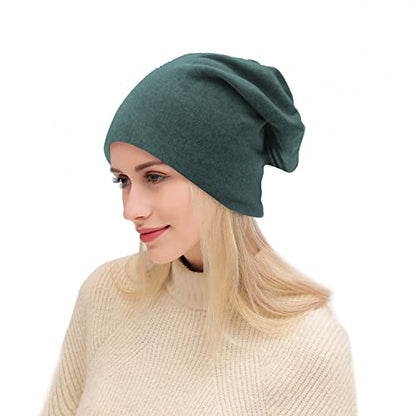 DOOVID Slouchy Beanie for Women Men Baggy Beanie Hats Casual Stretch Knit Hip-Hop Skull Caps - color: Dark Green