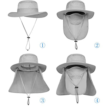 3 Pack Mens Outdoor Wide Brim Fishing Hat,UPF 50+ Sun Protection Cap with Face Neck Flap for Hiking & Garden - color: 3 Pack-light Grey