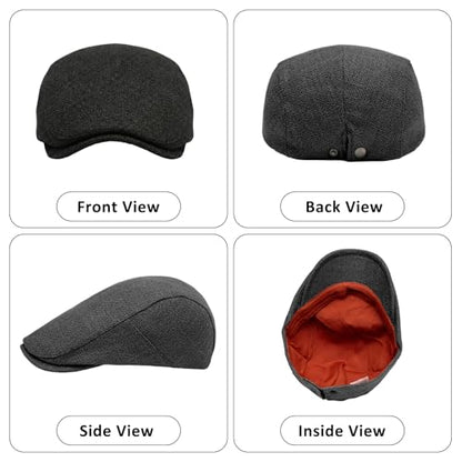 meioro Men's Faux Linen Newsboy Cap Adjustable Woven Texture Flat Cap Gatsby Hat Cabbie Ivy Newsboy Hats Driving Fishing Hat - color: Black