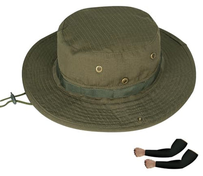 Rosoz Sun Hats for Men Women Bucket Hat UPF Protection Wide Brim Boonie Hat - color: 1pack-army Green/(Arm Sleeves)