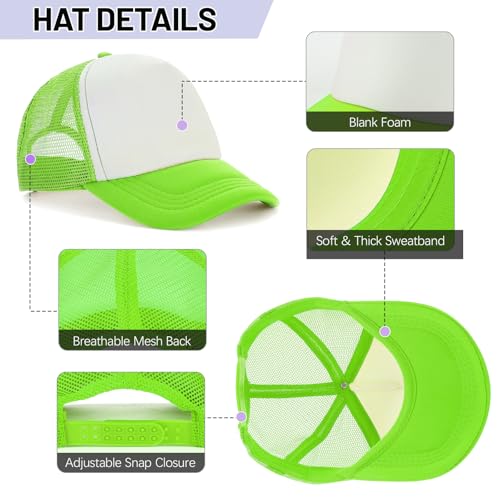 Ultrafun 10 Pack Trucker Hat Mesh Sublimation Blank Hats Adjustable Baseball Caps Hats for Men Women - color: Neon Green White
