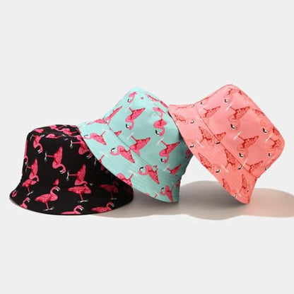 Quanhaigou Bucket Hats Unisex Summer Travel Beach Fisherman Cap for Men Women Teens - color: Black Flamingo