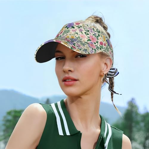Unisex Adjustable Sports Sun Visor - color: Retro Spring Flowers and Ferns