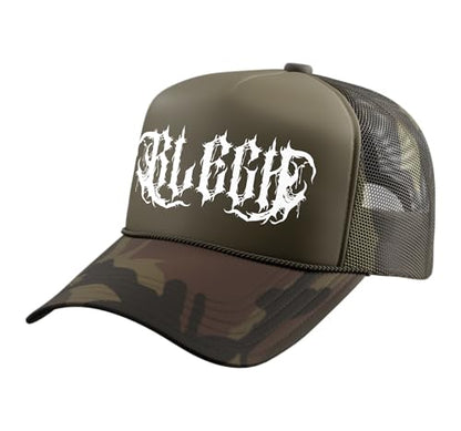 Blegh Screamo Death Metalcore Djent Music Trucker Hat with Adjustable Mesh Back - color: Camo Green