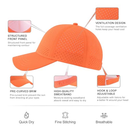 FEINION Men Laser Mesh Breathable Snapback Baseball Cap - color: Orange