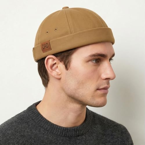 Initlove Mens Brimless Docker Hat Vintage Sailor Hat Skullcap Beanie Cap - color: Dad Khaki