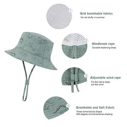Durio UPF 50+ Baby Sun Hat Wide Brim Toddler Bucket Hats for Boys 0-8 Years - color: B Seaweed Blue Dinosaur, size: 3-6 Months