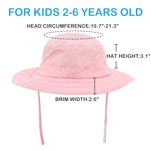 Connectyle Kids Sun Hat for Boys Girls Wide Brim Bucket Hat UPF 50+ Sun Protection Hat Breathable Summer Beach Hat - color: Pink