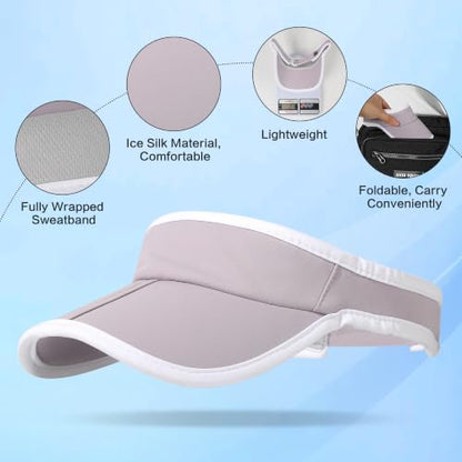 Sun Visor Caps Foldable Brim Adjustable Visor Hats for Women Men - color: Lightpurple