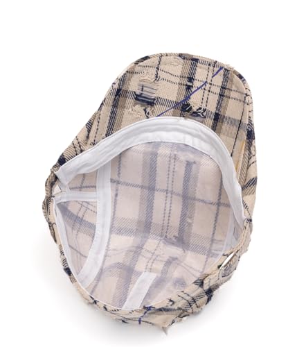 Quanhaigou Unisex Denim Newsboy Hats Flat Ivy Gatsby Cabbie Driving Berets Hat Cotton Dad Cap for Men Women - color: Plaid Distressed Black