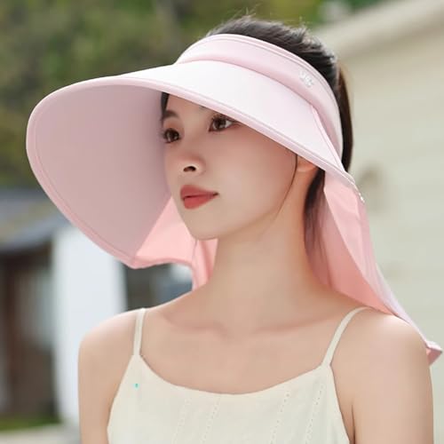 Sun Visor Hats for Women Wide Brim UPF 50+ UV Sun Protection Visor Hats Casual Adjustable Roll up Summer Beach Caps - color: B-pink