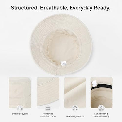 Cotton Bucket Hat Packable Beach Sun Hat for Women Men - color: Milkcoffee+khaki
