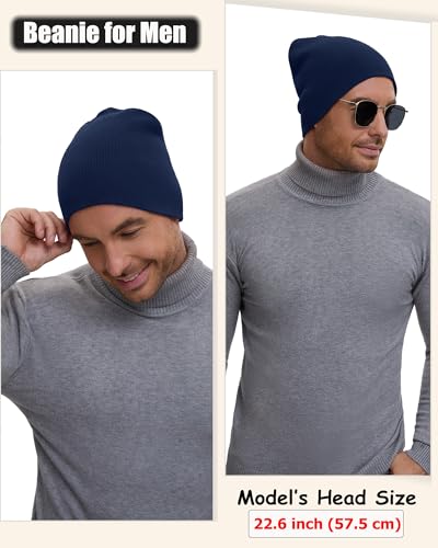 100% Cotton Beanie Hat for Men Women Cuffless Warm Winter Hats - color: 1pcs-navy Blue