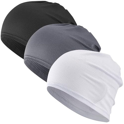 3-Pack Cooling Camo Skull Caps Summer Beanies for Men Women - color: Black+gray+white