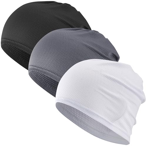 3-Pack Cooling Camo Skull Caps Summer Beanies for Men Women - color: Black+gray+white