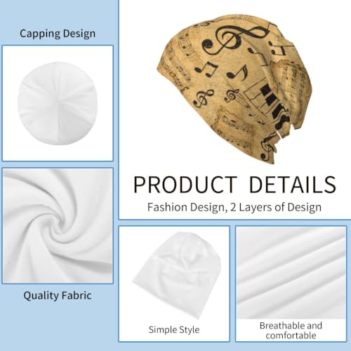 Beanie Hat for Men Women Slouchy Beanie Skull Sleep Cap Soft Lightweight Chemo Hat Stretch Cancer Headwear - color: Musical Notes