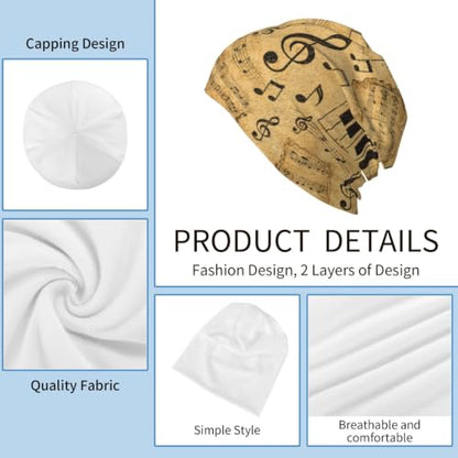 Beanie Hat for Men Women Slouchy Beanie Skull Sleep Cap Soft Lightweight Chemo Hat Stretch Cancer Headwear - color: Musical Notes