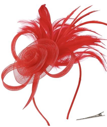 Fascinators Hats for Women Tea Party Headband Cocktail Wedding Headwear Headband for Women and Girls - color: Red