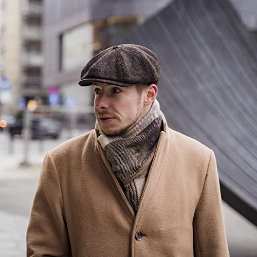 Sterkowski Shelby | 100% Harris Tweed Newsboy Cap for Men | 8 Panel Peaky Style Hat - color: Black/Yellow, size: 7