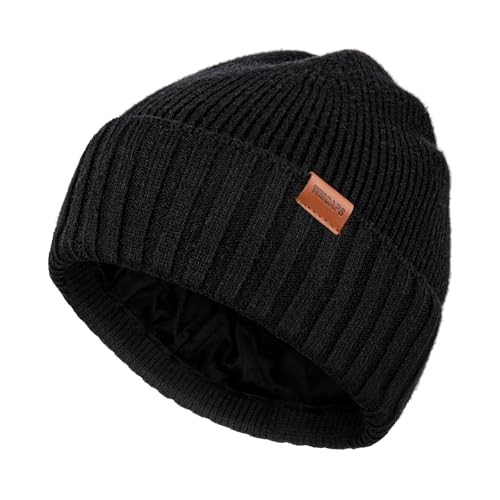 Wmcaps Fleece Lined Knit Beanie for Men Women, Soft Warm Winter Hat - color: Black