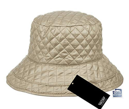 Foldable Water Repellent Quilted Rain Hat w/Adjustable Drawstring, Bucket Cap - color: A Khaki