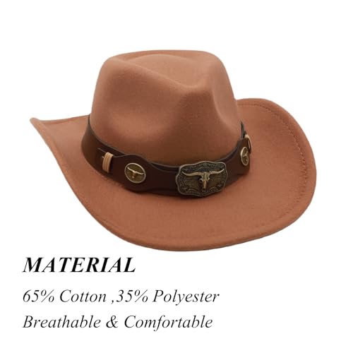 Western Cowboy Hat for Men Cowgirl Hat for Women Unisex Wide Brim Felt Fedora Hats Classic Cowboy Hats - color: Khaki