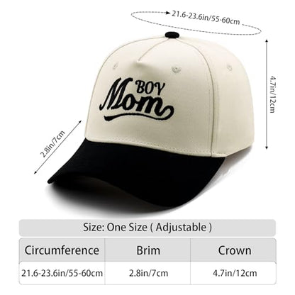 Embroidered Baseball Cap, Cotton Dad Hat, Fun & Heartfelt Stitching, Adjustable Casual Outdoor Hat for Men Women - color: Boy Mom - Black/Beige