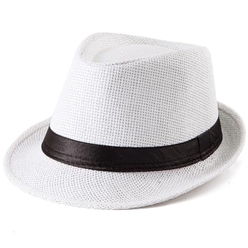 XL Straw Fedora Hats for Men Summer Trilby Beach Travel Panama Casual 7 1/2 - color: White