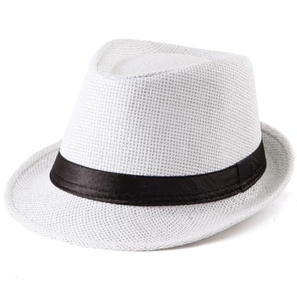XL Straw Fedora Hats for Men Summer Trilby Beach Travel Panama Casual 7 1/2 - color: White